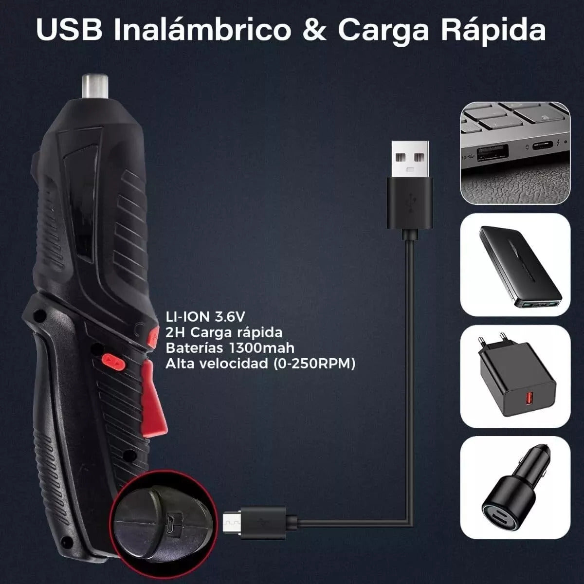 Kit Taladro-Destornillador Inalámbrico + 45 Accesorios