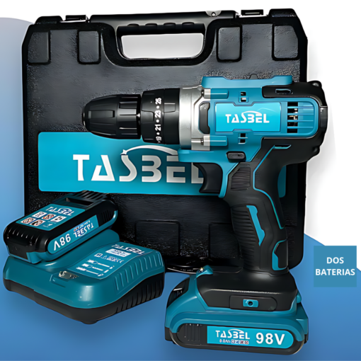 Taladro Inalámbrico TASBEL™ + 2 Baterías Litio 98V + 22 Accesorios