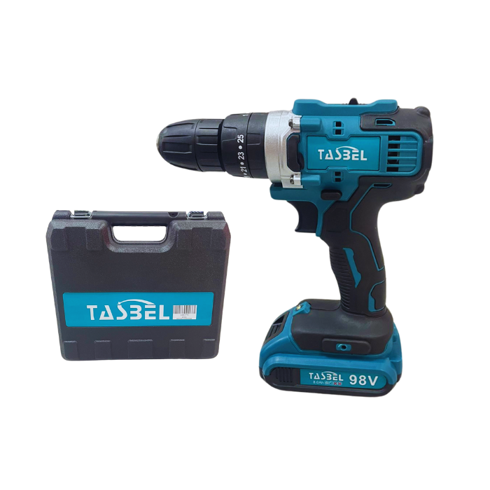 KIT Taladro Inalámbrico TASBEL™ + 2 Baterías Litio 98V + Set Herramientas