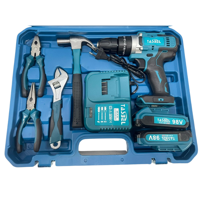 KIT Taladro Inalámbrico TASBEL™ + 2 Baterías Litio 98V + Set Herramientas