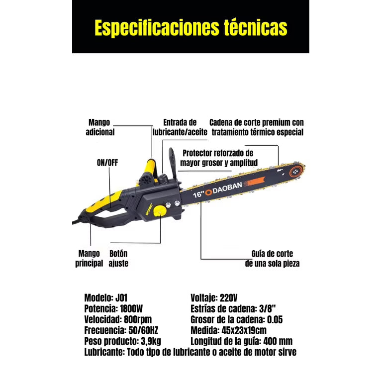 ⚡Motosierra Eléctrica 16" 1800W / 220V