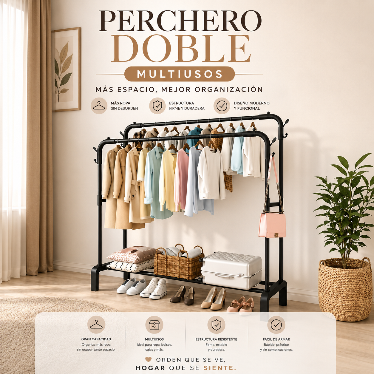 Perchero Doble Organizador De Ropa y Zapatos