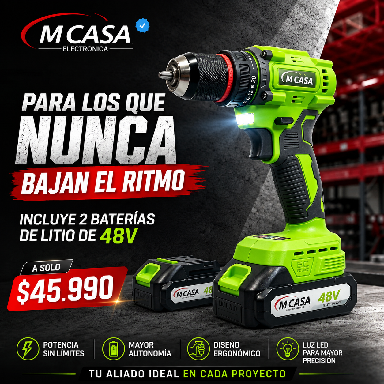 Taladro Inalámbrico MCASA™ + 2 Baterias de Litio 48V