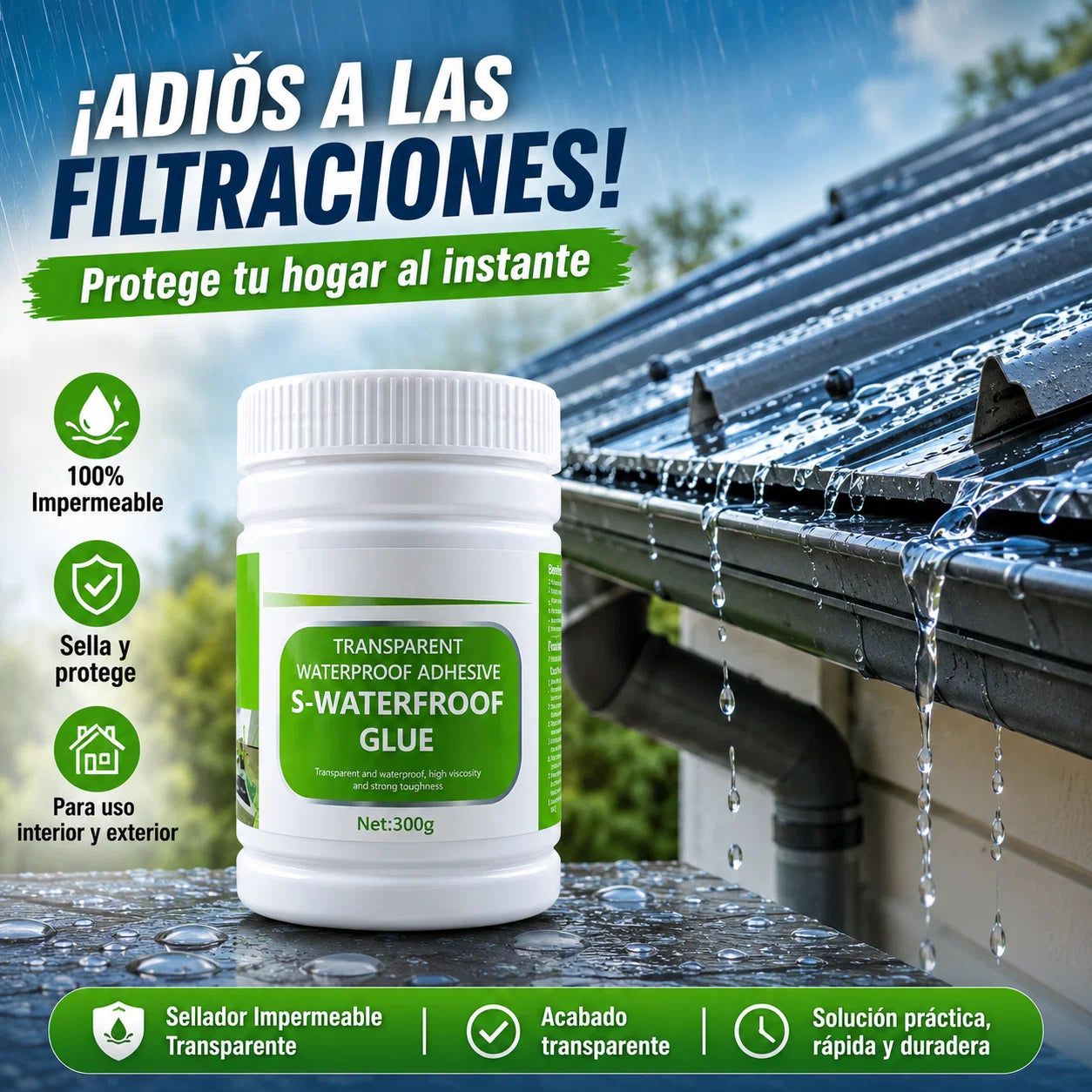 3 x Sellador Adhesivo Impermeable 300g + 3 Brochas de Regalo🎁