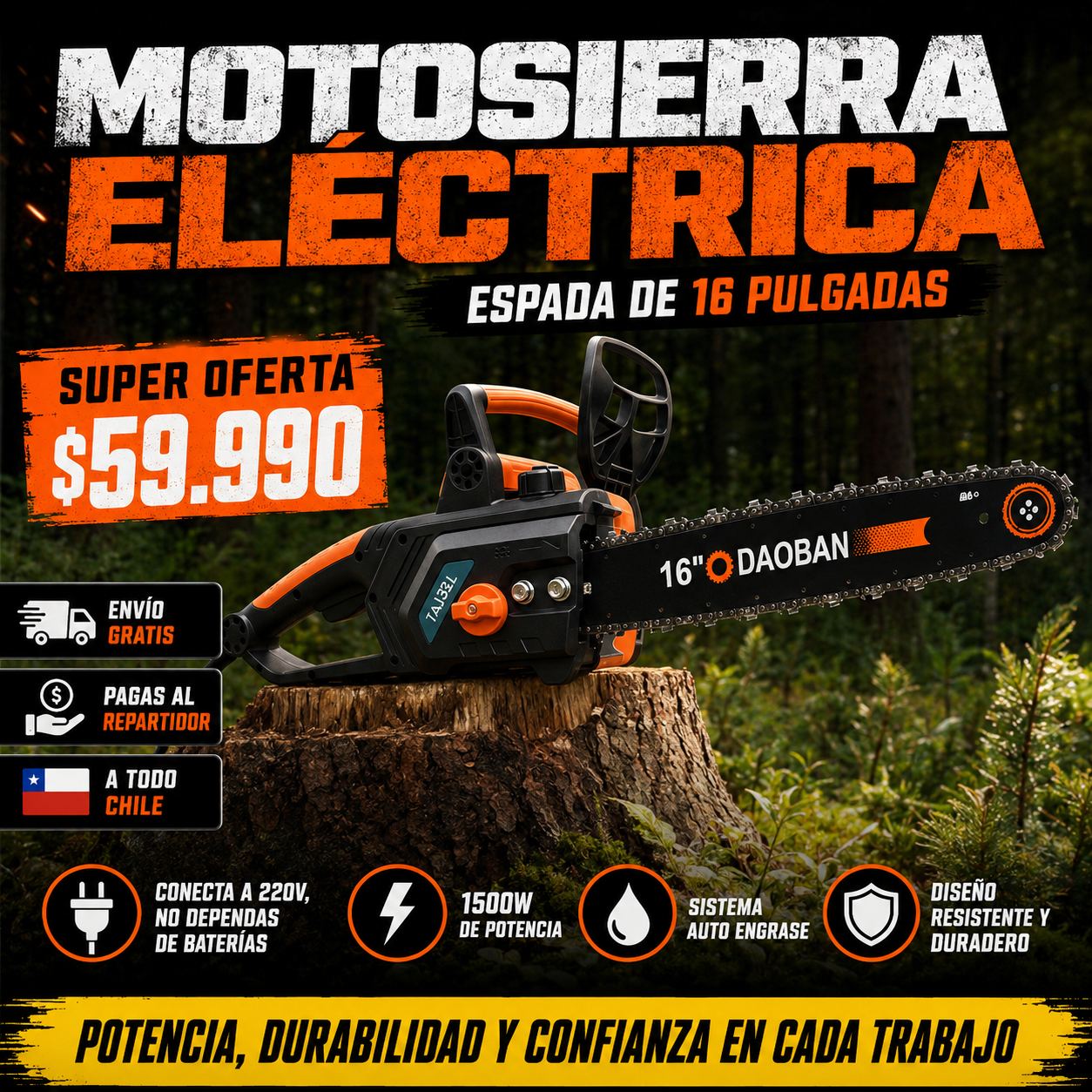 ⚡Motosierra Eléctrica 16" 1800W / 220V