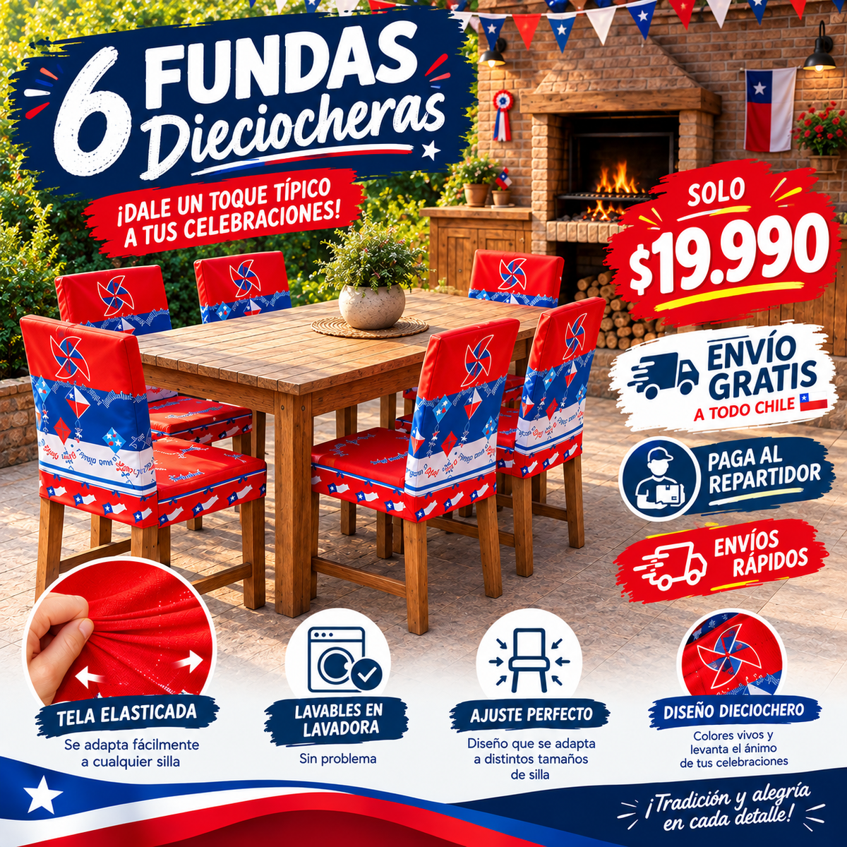 Pack 6 Fundas de Silla Fiestas Patrias