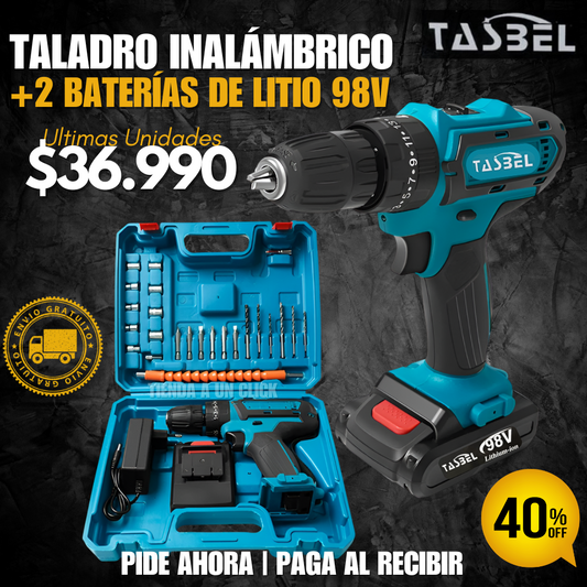 Taladro Inalámbrico TASBEL™ + 2 Baterías Litio 98V + 22 Accesorios🎁