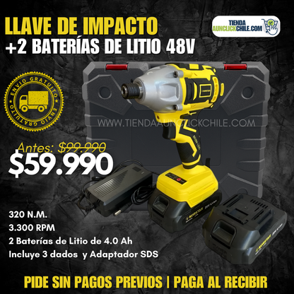 Llave de Impacto + 2 Bateria de 48V + Accesorios🎁