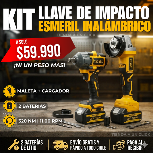 SET Llave de Impacto + Esmeril Inalámbrico TASBEL™ + 2 Baterias de Litio