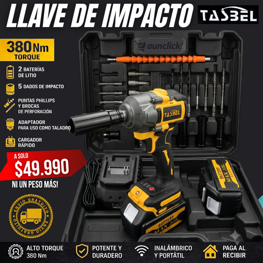 Llave de Impacto TASBEL™ + 2 Baterías de Litio + Set de Accesorios🎁