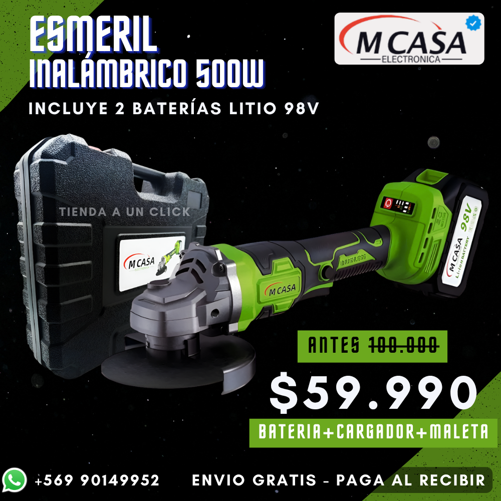 Esmeril Inalámbrico MCASA™ 500W + 2 Baterías Litio 98V