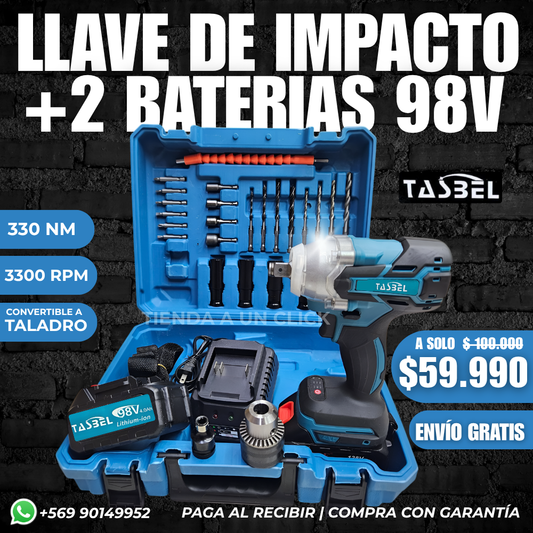 LLAVE DE IMPACTO TASBEL™ + 2 BATERIAS 98V + Set de Accesorios🎁