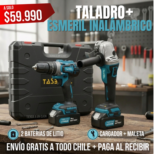 SET Taladro + Esmeril Inalámbrico TASBEL™ + 2 Baterias de Litio
