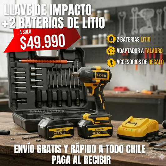 LLAVE DE IMPACTO  + 2 Baterías de Litio + Set de Accesorios🎁