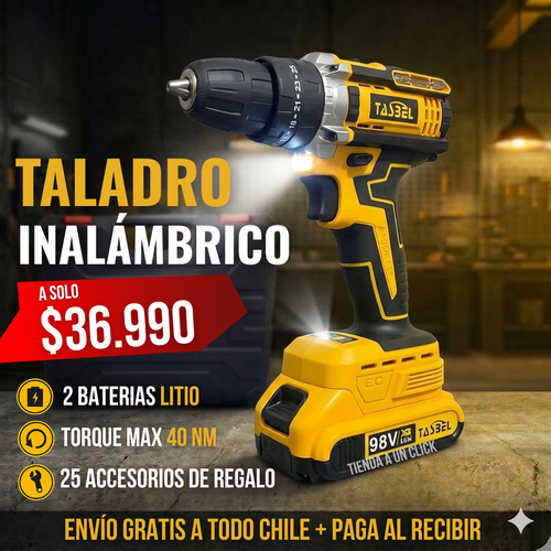KIT Taladro Inalámbrico TASBEL™ + 2 Baterías de Litio + 25 Accesorios