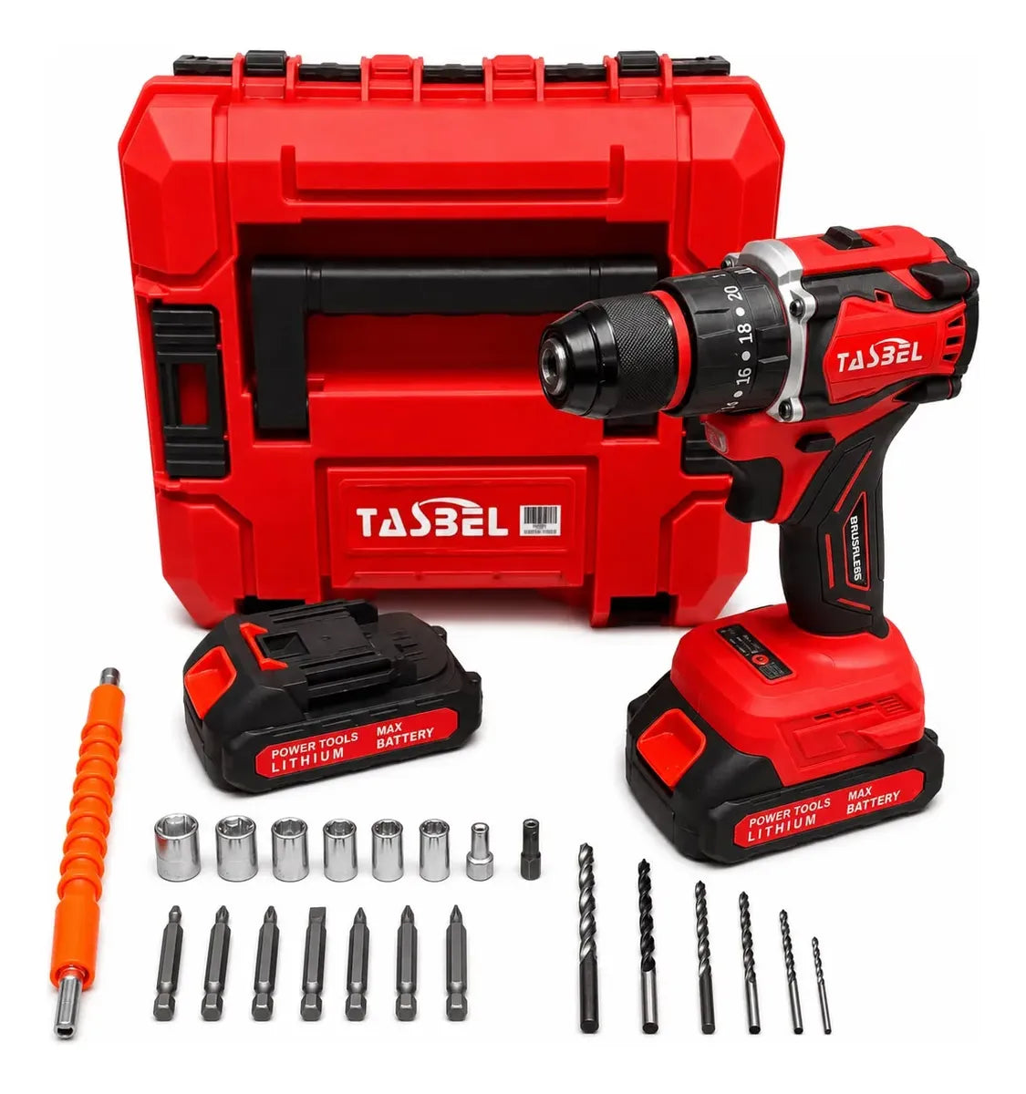 Taladro Percutor TASBEL Mandril Metálico+ 2 Baterias de Litio + Accesorios