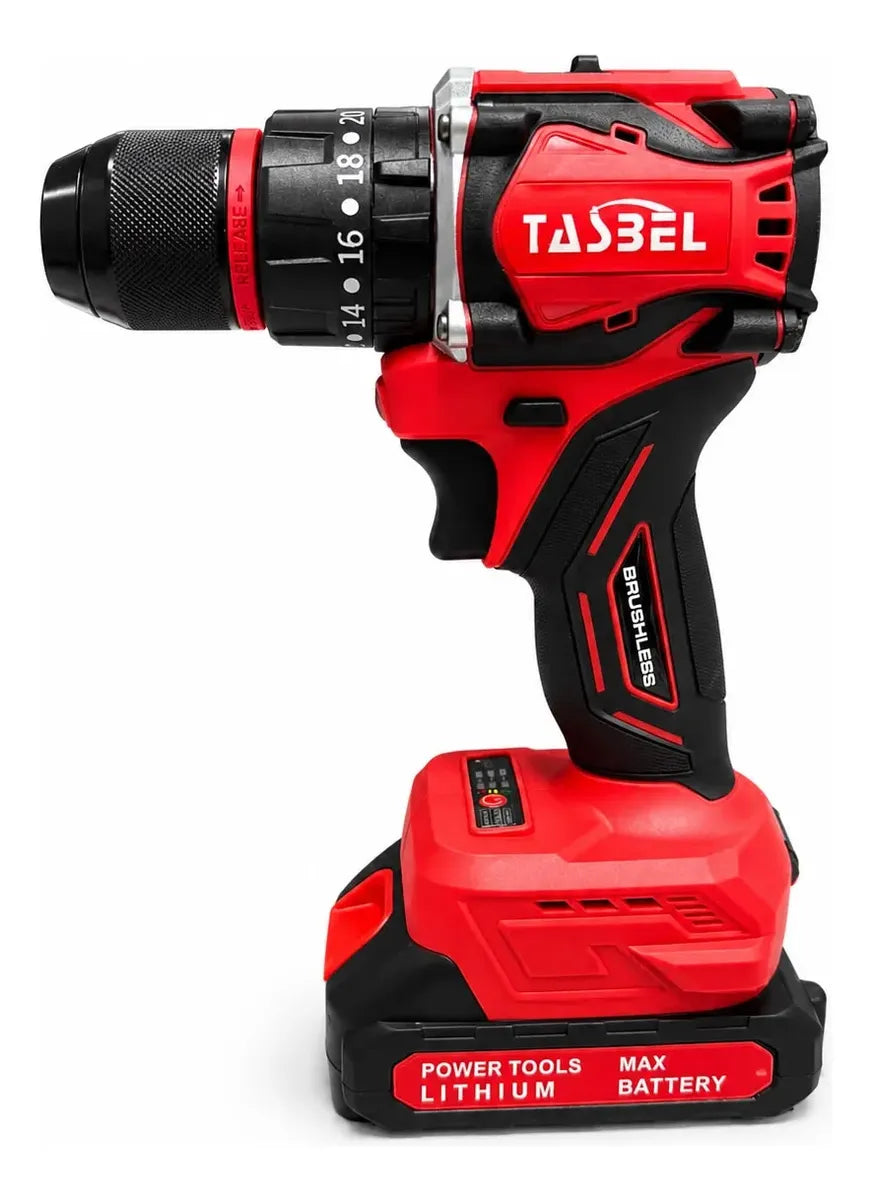 Taladro Percutor TASBEL Mandril Metálico+ 2 Baterias de Litio + Accesorios