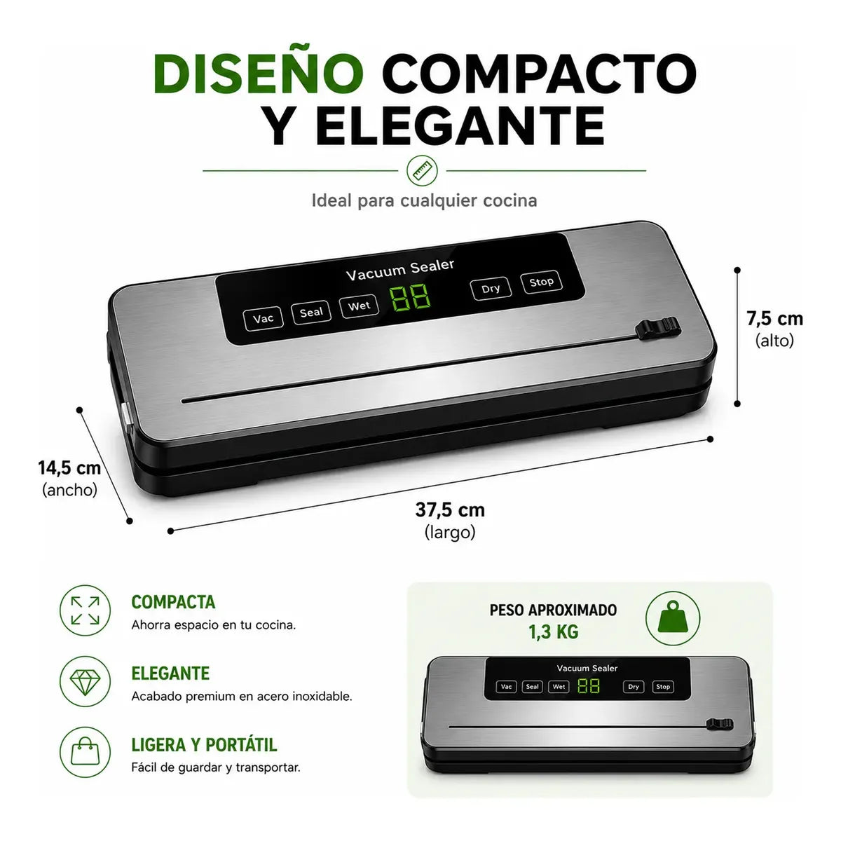 Selladora Al Vacío Panel Digital + 10 Bolsas de Regalo🎁