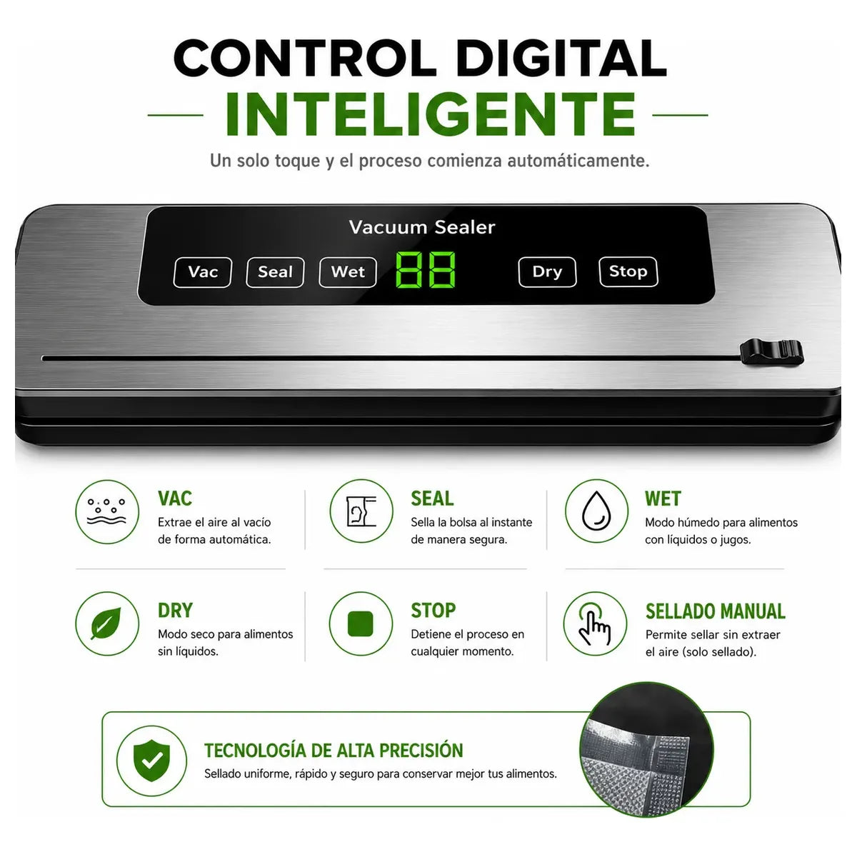 Selladora Al Vacío Panel Digital + 10 Bolsas de Regalo🎁