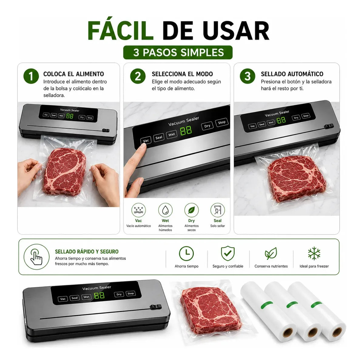 Selladora Al Vacío Panel Digital + 10 Bolsas de Regalo🎁