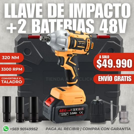 Llave de Impacto + 2 Bateria de 48V + Accesorios🎁