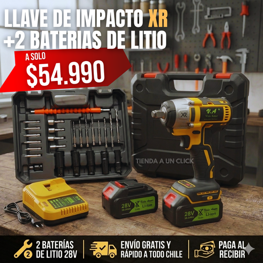 Llave de Impacto + 2 Baterias 28V + 25 Accesorios