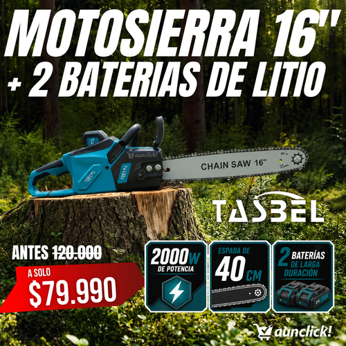 Motosierra Inalambrica TASBEL 16"⚡2000W+ 2 Baterias de Litio