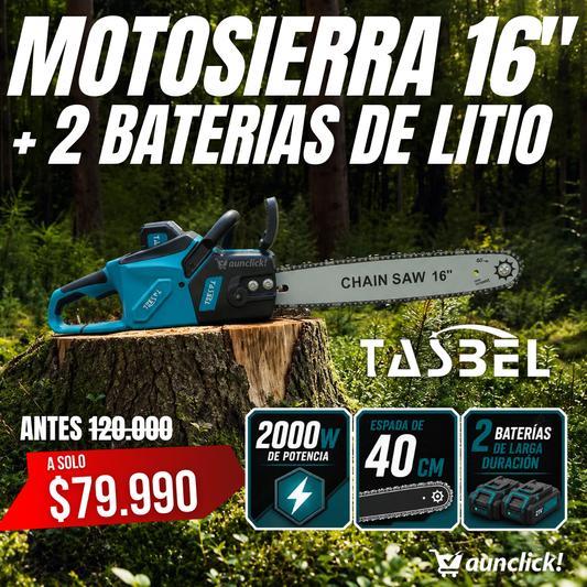 Motosierra Inalambrica TASBEL 16"⚡2000W+ 2 Baterias de Litio
